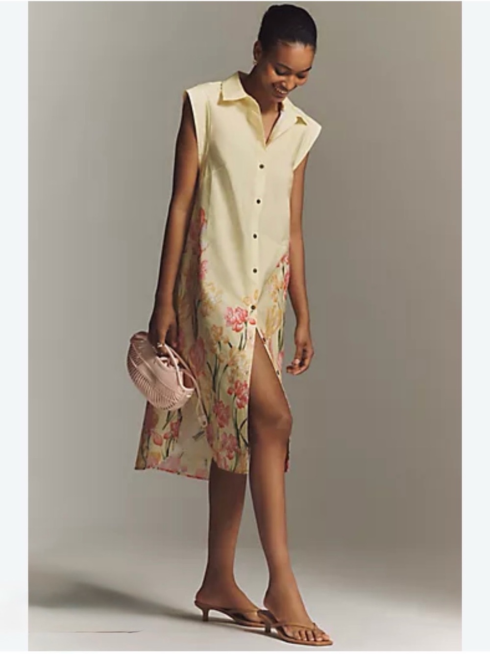 New Maeve Lillian Button-Front Midi Shirt Dress Anthropologie Medium Yellow